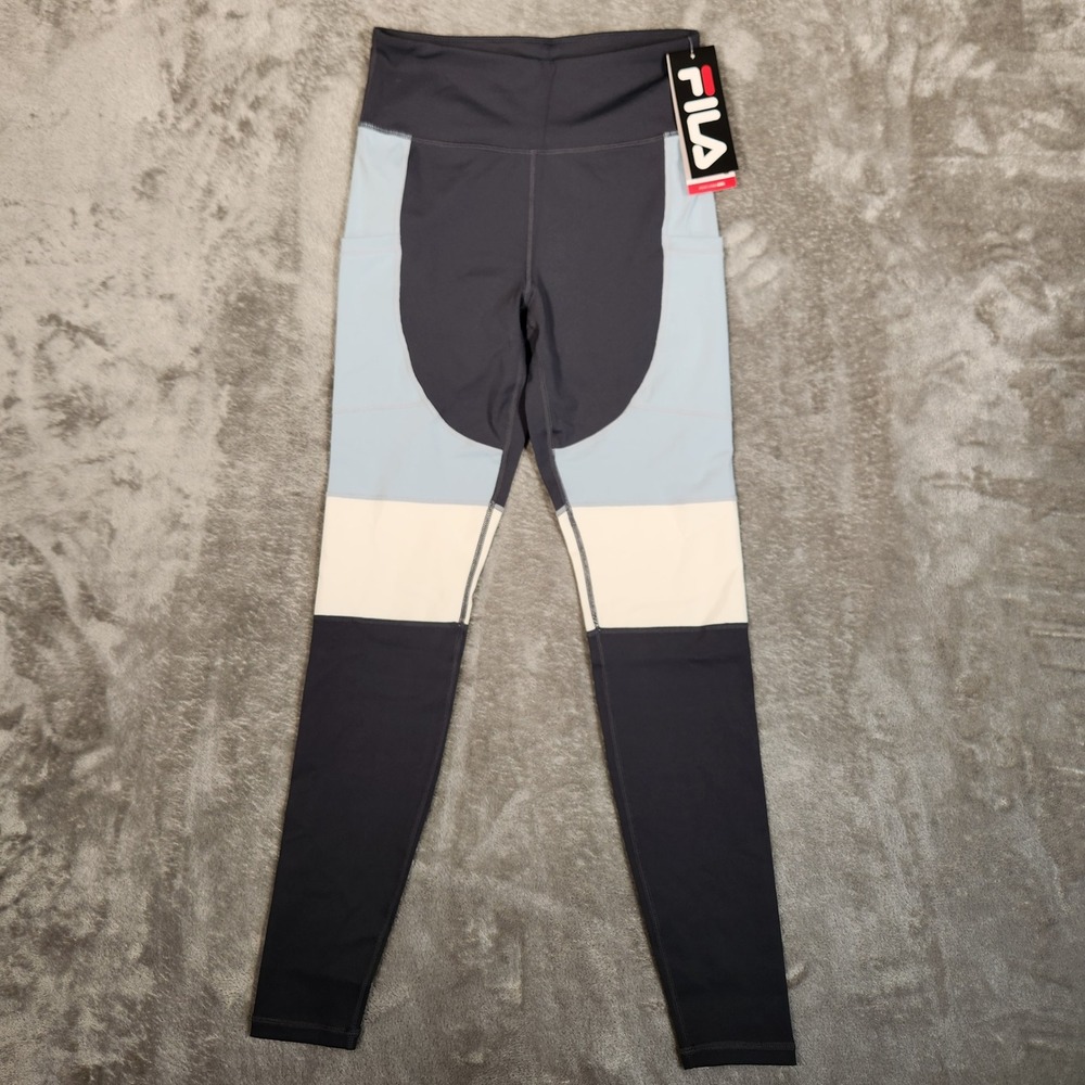 Fila Power Tight Leggings Womens Small Navy Blue NWT Colorblock Athletic Pockets